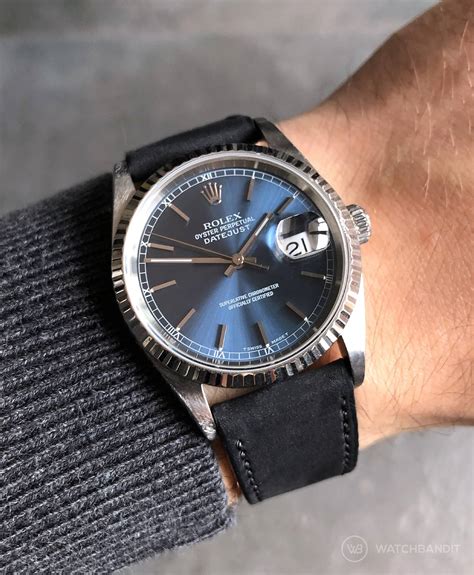 rolex black dial leather strap|Rolex datejust on leather strap.